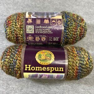 LOT 2 Lion Brand Homespun Yarn #335 Prairie Multi-Color Earth Tones Acrylic Poly